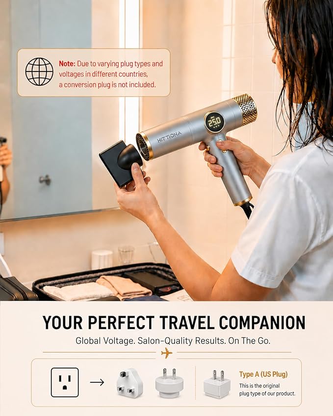 Dual Voltage Travel Hair Dryer Ionic Blow Dryer 2000W Fast Drying Lightweight Compact Low Noise Diffuser – 2026 Upgraded Hair Dryer for Europe Travel Women International Use Gift