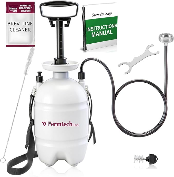 Beer Keg Line Cleaning kit Faucet Adapter - Hand Pump Pressurized - Easy Safe to Use Keg Cleaner - w/Brush, Wrench, Faucet Plug Brush, Ball Lifter, Instructions Manual and. 4oz Cleaner.