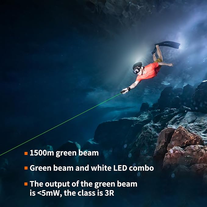 ARCHON J2 Diving Flashlight, 2-in-1 Scuba Dive Light with 1200 Lumens White Spotlight，1500 Meters Green Beam, Underwater 100 Meters Waterproof, Dual-Button Switch