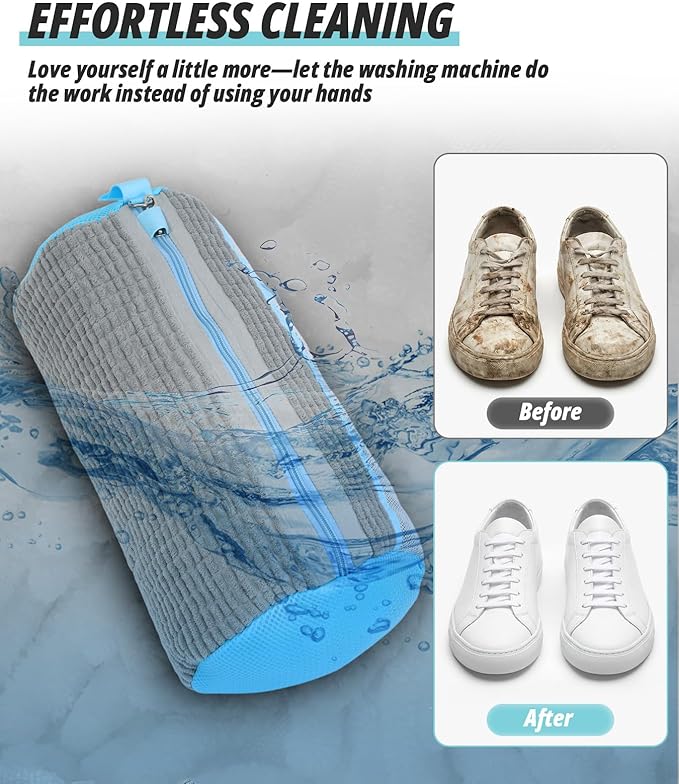 Shoe Washing Machine Bag, 4 Pack Shoe Cleaning Bag for Washer and Dryer, 360° Deep Cleaning Reusable Shoes Laundry Bags for Sneakers with Zipper Protection and Side Mesh Pouch, Gray
