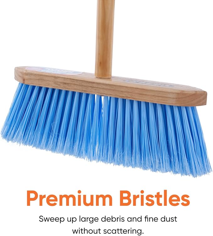 Superio Kitchen Broom - USA Wood Handle, Fine Premium Blue Bristles - Heavy Duty Household Broom - Easy Swiping Dust and Wisp, Home, Kitchen, Lobby, Floors and Corners.