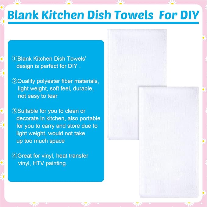 Patelai 40 Pieces Sublimation Dishtowel Absorbent Multi Purpose Kitchen Dish Towels Blank DIY Dishcloth Bathroom Towel for Fall Christmas Kitchen Home Decor,16 x 24 Inch