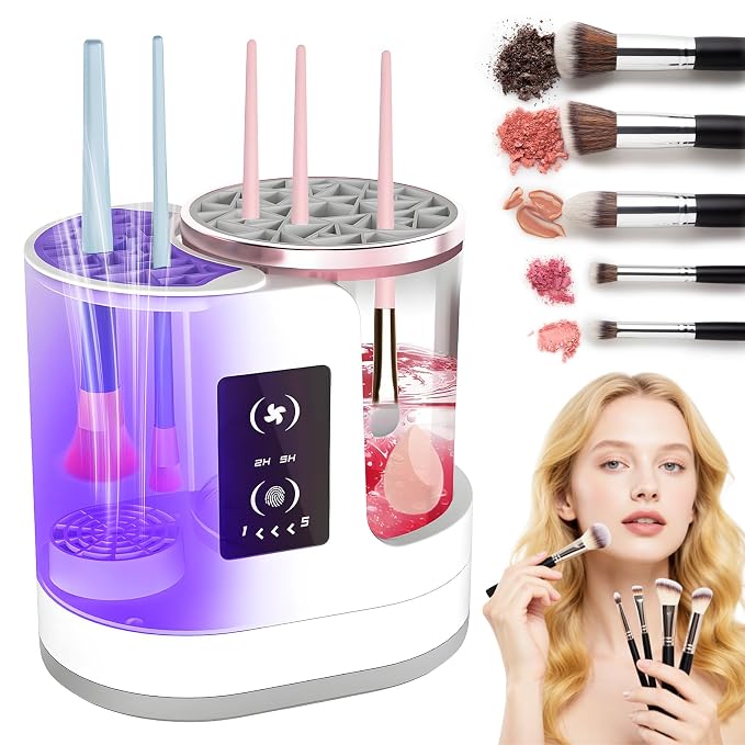 Makeup Brush Cleaner: LCD Touchscreen Electric Automatic Washer and Dryer - Suitable for Various Types of Makeup Brushes - Beauty Gifts for Women