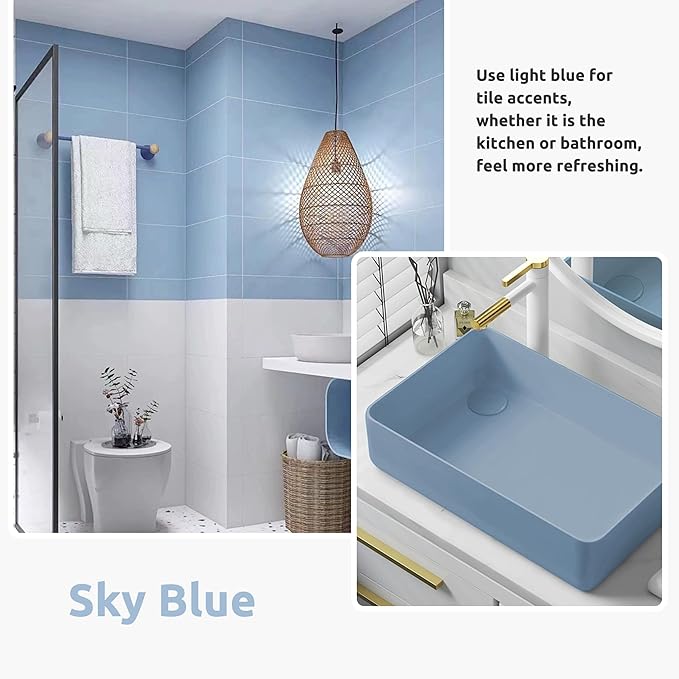 Tub and Tile Refinishing Kit 17.5oz, Low Odor Countertop Paint, Shower Sink Paint for Bathroom Kitchen, 50-55sq.ft Semi-Gloss Sky Blue
