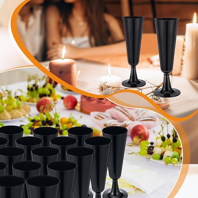 Domensi 40 Pack Black Champagne Flutes Bulk Plastic Disposable Champagne Glasses 5.5 oz Plastic Mimosa Glasses Wedding Cocktail Cups for Engagement Birthday Graduation Decor 2026 Party Supplies