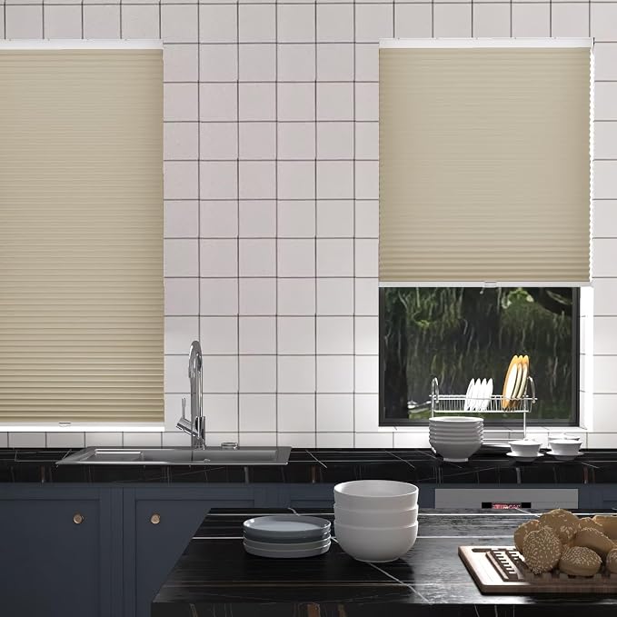 MYshade Cordless Cellular Window Shades No Tools No Drill Blackout Blinds for Indoor Windows Size 27" Wide X 48" Height Beige Room Darkening Window Blinds for Bedroom, Bathroom, Kitchen, Living Room
