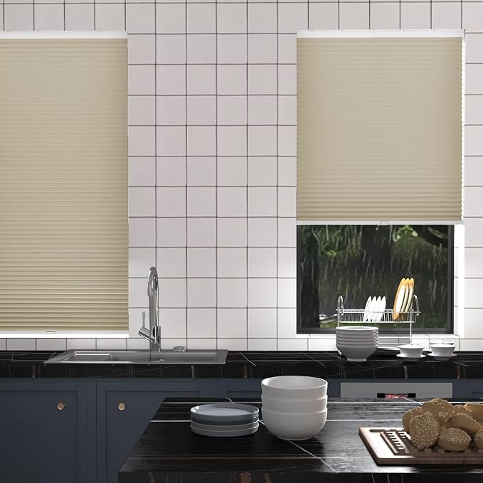 MYshade Cordless Cellular Window Shades No Tools No Drill Blackout Blinds for Indoor Windows Size 19" Wide X 36" Height Beige Room Darkening Window Blinds for Bedroom, Bathroom, Kitchen, Living Room