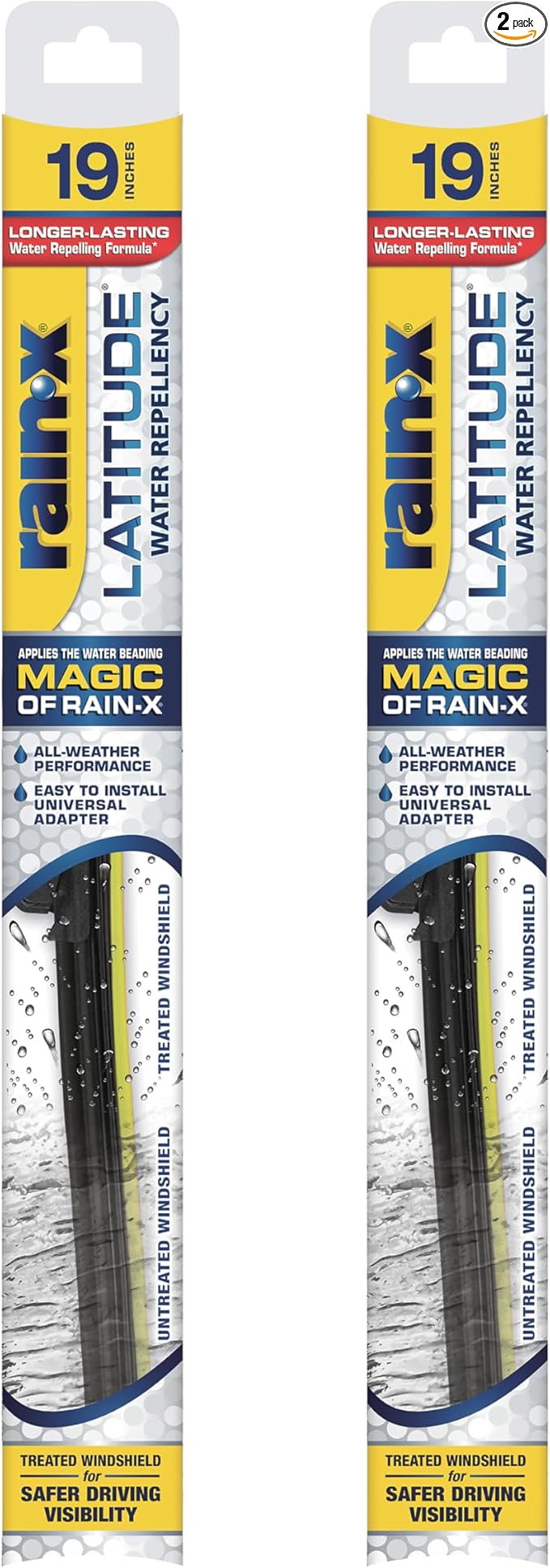 Rain-X 810169 Repellency Water Repellent Wiper Blades, 19" Windshield Wipers (Pack of 2), All Weather Streak-Free for Enhanced Visibility w/ Water Repellency Formula