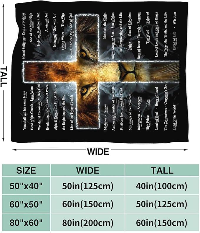 Tijuboni Christian Lion Throw Blanket Religious Gifts for Women Men Girls Boys Kids Adults Soft Flannel Fleece Blanket for Couch Sofa Bed Home Decor 40"x50"