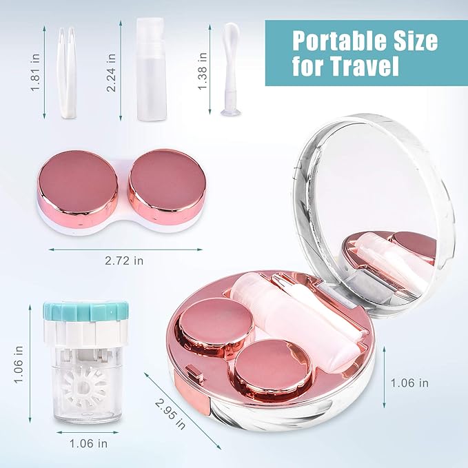 Lasiyanor Contact Lens Travel Kit with Cleaner Washer, Portable Contact Box with Mirror Tweezers Remover Tool Solution Bottle for Daily Outdoor