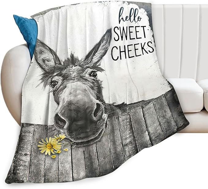 Tijuboni Funny Donkey Throw Blanket Donkey Gifts for Girls Boys Women Men Kids Adults Soft Flannel Fleece Blanket for Couch Sofa Bed Home Decor 40"x50"