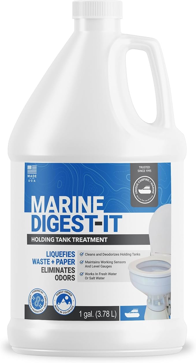 Unique Marine Digest-It Boat Toilet Treatment, Tank Deodorizer, Toilet Smell Eliminator Breaks Down Waste - 64 Liquid Treatments (128 oz.) Packaging May Vary