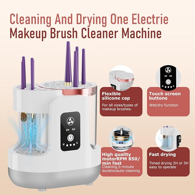 Electric Makeup Brush Cleaner Machine,Automatic Makeup Brush Cleaner with Dryer for Deep Cleaning,Make up Brush Cleaner Fit for All Size Makeup Brush