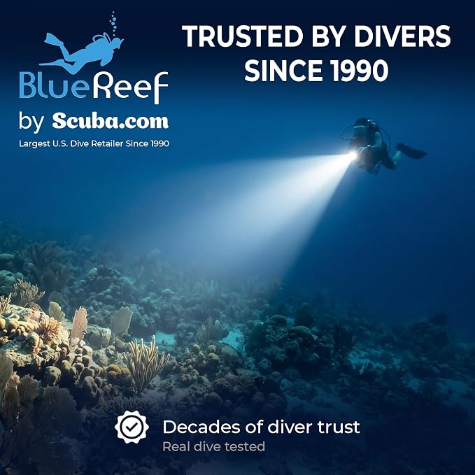 Blue Reef 2000 Lumens Scuba Dive Light, 390m Long-Range Beam, 4Hr Runtime / 2Hr at Full 2000LM Output – USB-C Rechargeable, 100m Waterproof Diving Flashlight for Scuba & Night Diving