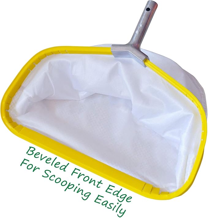 Professional Pool Net, Heavy Duty Skimmer Rake with Aluminum Frame, Fine Mesh Deep Bag Scoop for Cleaning Swimming Pool Leaf Pollen Silt, Pool Rake 19.5 inch