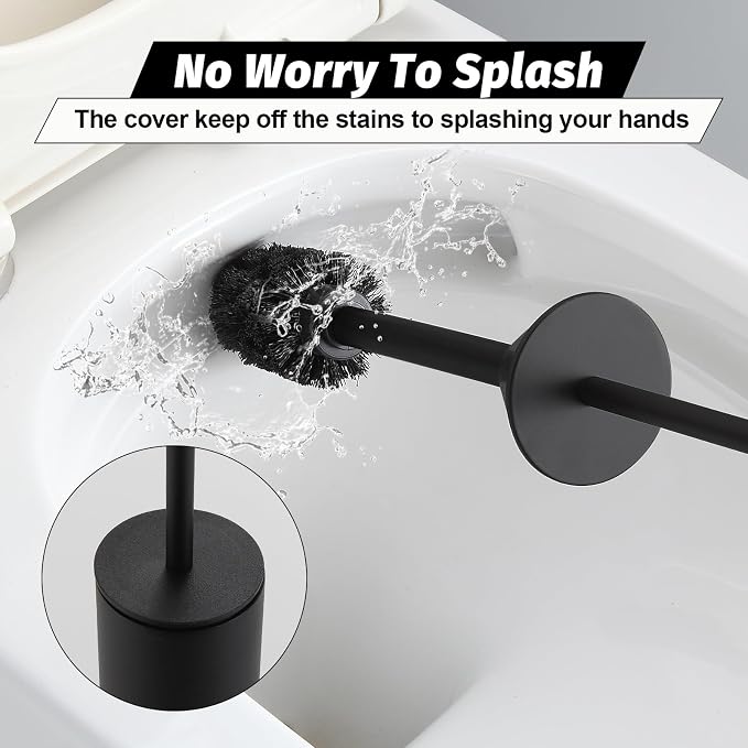 BGL Toilet Brush with Holder Set Matte Black Aluminium Standing for Bathroom Toilet Bowl Cleaner Brush and Holder Set, Round Design