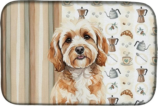 Caroline's Treasures Cavapoo Coffee Bar Dish Drying Mat Absorbent Dish Drying Mat Pad for Kitchen Counter Dish Drainer Mat for Countertop, 14 x 21", Multicolor