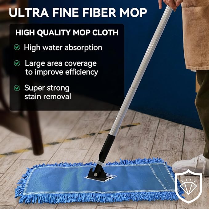 3 Pack 24 Inch Microfiber Dust Mop Head, Medium Washable Commercial Sweeper and Janitorial, Blue