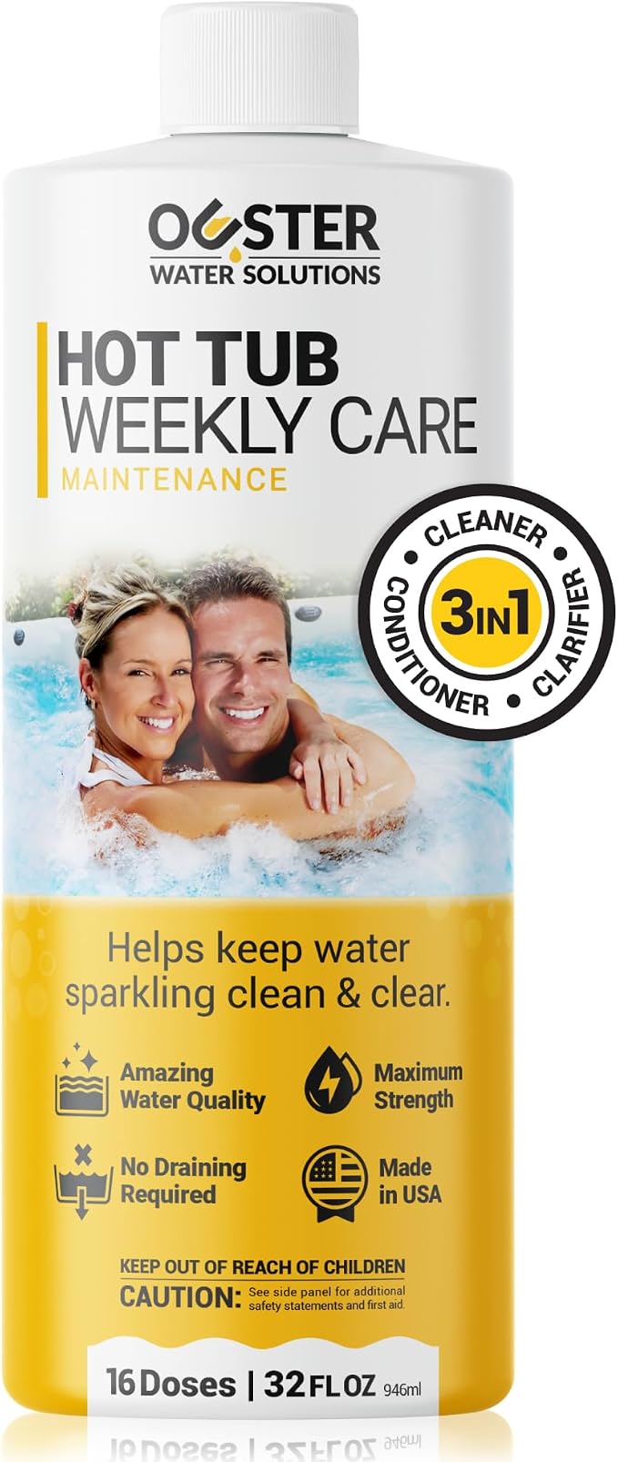 Bio Ouster 3-in-1 Weekly Hot Tub Chemicals & Spa Chemicals - Cleaner Clarifier Conditioner for Inflatable & Acrylic Spas - Chlorine Bromine Saltwater - No Draining, Made in USA, 32oz Bottle (16 Week)
