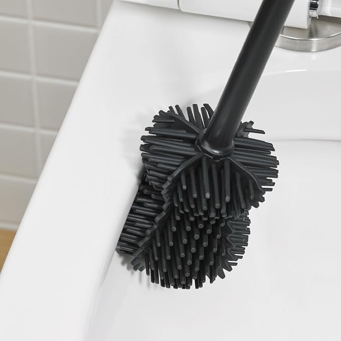 ReBorn Recycled Toilet Brush - Bathroom Toilet Bowl Brush & Holder - Anti Drip 360° Hourglass Brush Head - Closed Fit Storage Cover - Replaceable Heads - Made in Britain (Graphite Black)