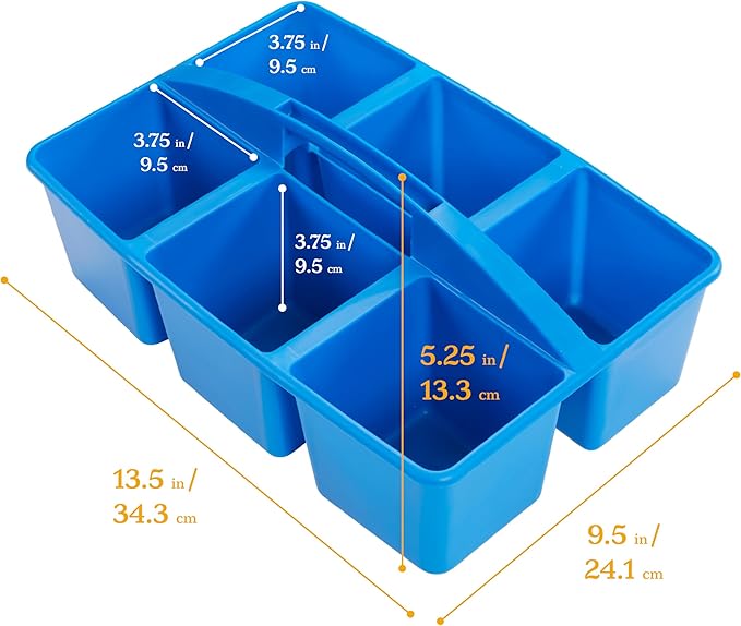 ECR4Kids 6-Compartment Large Plastic Caddy, Multipurpose Organization, Primary, 6-Pack