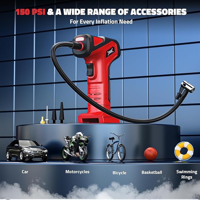 DIYtoolifz 150PSI Tire Inflator Portable Air Compressor: Cordless Air Pump Compatible with Milwaukee 18V Battery - Car Tire Pump with LCD Display & LED Light for Auto, Motorcycles (Tool Only)