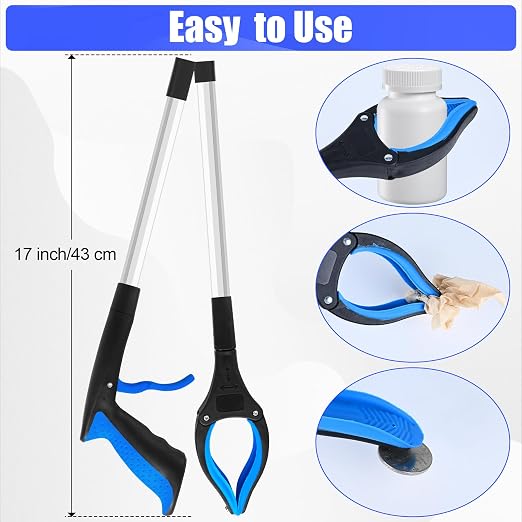 12 Pack 32 Inch Commercial Trash Grabber for Elderly Assist, Heavy Duty Lightweight Reacher with Ergonomic Handle & Non-Slip Grip, Multi-Use Outdoor Home Garden Cleanup Mobility Aid Tool (12, Blue)