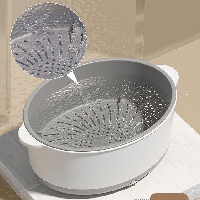 Fruit and Vegetable Washing Machine, Efficient Double Layer, Time-saving Electric Vegetable Cleaning Basket with Powerful Cleaning Device, ABS Material (White of Second