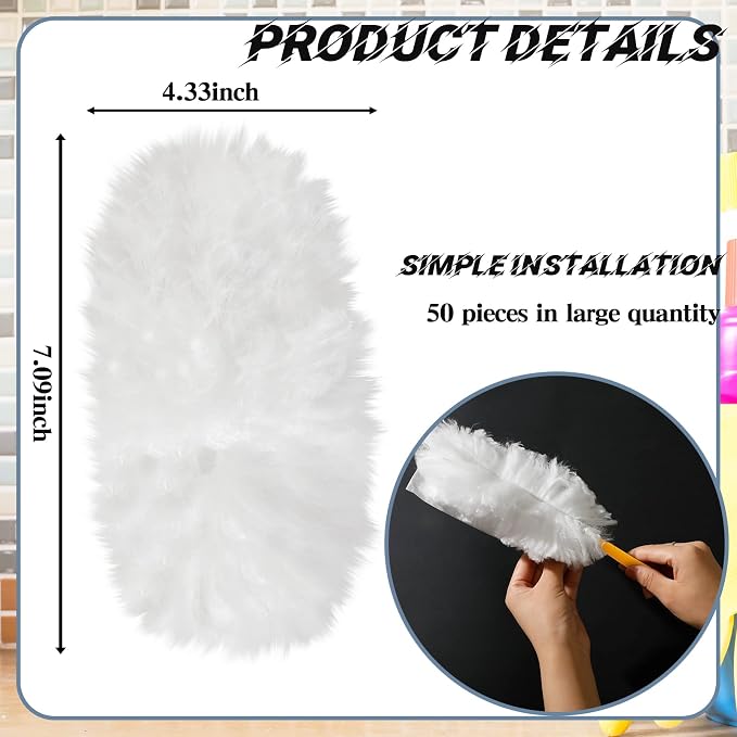 Vesici 50 Pcs Duster Refills Compatible with Swiffer Dusters Bulk Disposable Replacement Thickened with 1 Handle Heavy Duty for Cleaning, Office (White)