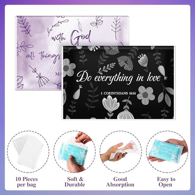 TaoBary 80 Pack Christian Pocket Tissues Employee Appreciation Gifts Bulk Bible Verse Facial Tissues Travel Packs Wedding Baptism Party Favors Christian Small Gifts for Staff Coworkers Teacher Nurse