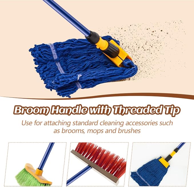 Gisafai 20 Pcs 46.5 Inch Broom Handle with Threaded Tip Powder Coated Broom Handle Metal Cleaning Pole with Plastic Thread Stick for Floor Brushes Replacement Clean Tools Commercial Home Office (Blue)