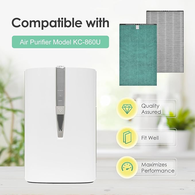 Filter Compatible with Sharp KC-860U Air Purifier, H13 True HEPA Filter, Compared to Part # FZ-C150HFU, 2-Pack