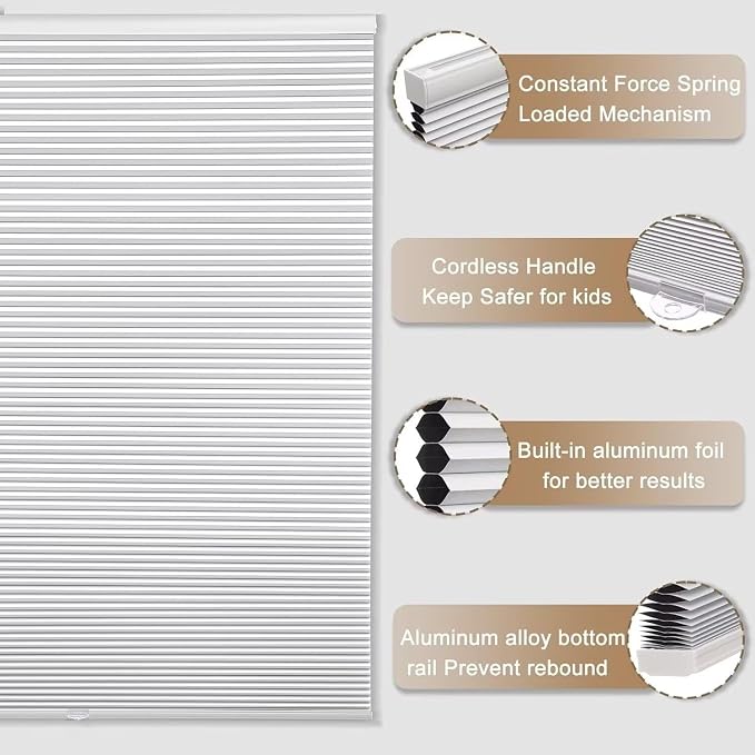 MYshade Cordless Blackout Cellular Shades, 1.5" Honeycomb Window Blinds for Bedroom & Nursery, Thermal Insulated, Noise Reducing, Privacy Shades, Inside or Outside Mount (47" W x 72" H, White)