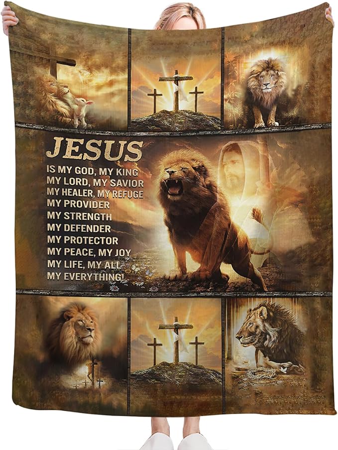 Tijuboni Christian Lion Throw Blanket Religious Gifts for Women Men Girls Boys Kids Adults Soft Flannel Fleece Blanket for Couch Sofa Bed Home Decor 60"x80"