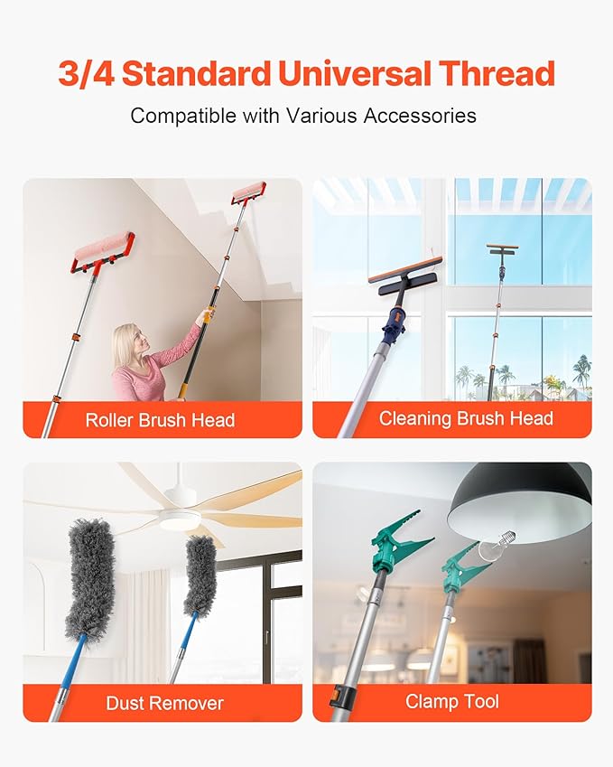 VEVOR Telescopic Extension Pole, 4-12 FT Multi-Purpose Extendable Pole, Sturdy Aluminum Alloy Paint Pole Extension with Flip-Lock Design, High Reach Roller Stick for Painting, Dusting and Cleaning