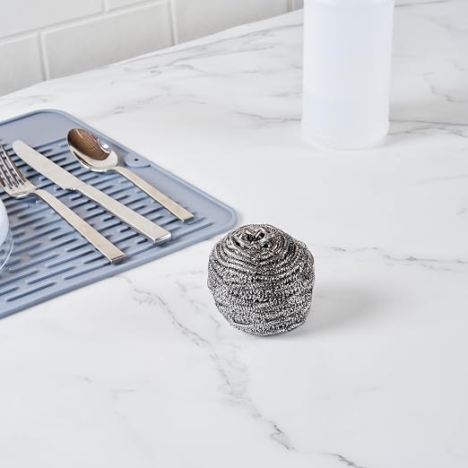 Restaurantware Stainless Steel Scrubber 100-Pack 3.15 x 3.15 x 1.97 Inches Rust-Resistant Metal Scouring Pad Durable Silver Scrub Pad for Pots and Pans Grill Cleaning Scrubber Commercial Kitchen Use