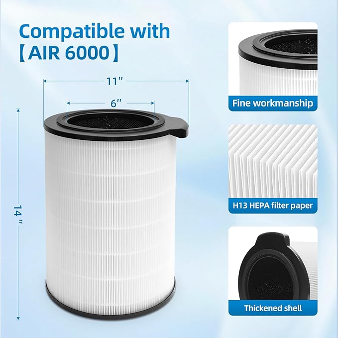 6000 Replacement Filter Compatible With BOSCH 6000 Air Purifier,4 In 1 H13 True HEPA and Activated Carbon Filter