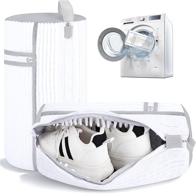 Dntorx 2 PCS Shoe Washing Machine Bag, Reusable L-shaped Zipper Laundry Shoe Bag for Washing Machine with Insoles Mesh Pocket for Washer and Dryer, Shoe Cleaning Bags for Sneaker Tennis Shoes