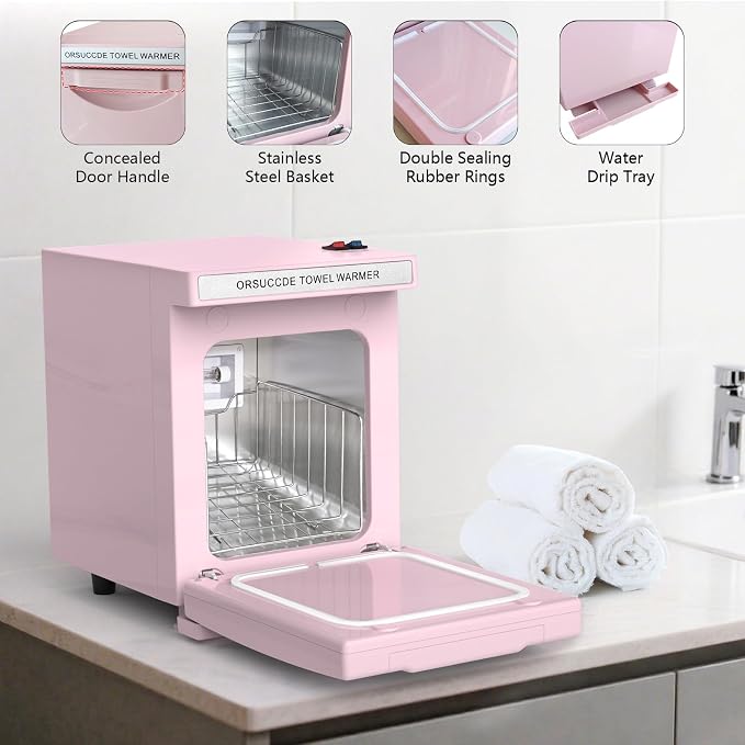 Hot Towel Warmer for Spa, Small Towel Warmer for Esthetician, Mini Towel Warmer for Facial Salon Beauty, Professional Towel Heater Towel Warmer Cabinet(5.5L-Pink)