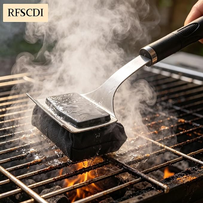 Grill Brush for Outdoor Grill Bristle Free - Reinforced Grill Cleaner Scraper BBQ Brush - Replaceable Head Barbecue Grill Cleaning Brush - Safe BBQ Accessories Grill Tools (Black)