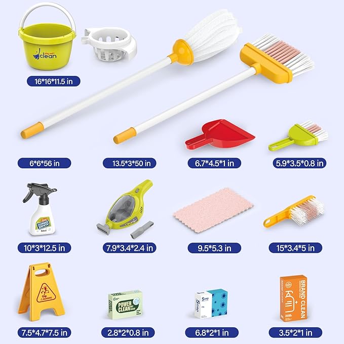 Toddler Cleaning Toy Set, Kids Cleaning Set - Pretend Play Educational Kit with 2-in-1 Toy Vacuum, Mobile Cleaning Cart, Broom & Dustpan, Home Cleaning Toys for Boys Girls (Blue)