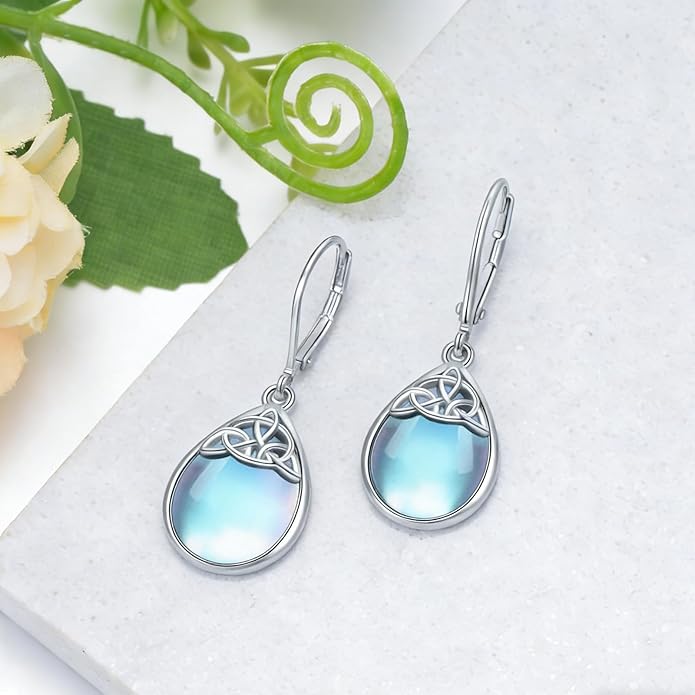 PELOVNY Celtic Knot Filigree Earrings for Women 925 Sterling Silver Moss Agate/Birthstone Infinity Earrings Birthday Christmas Jewelry Gifts for Mom Daughter Wife Sister