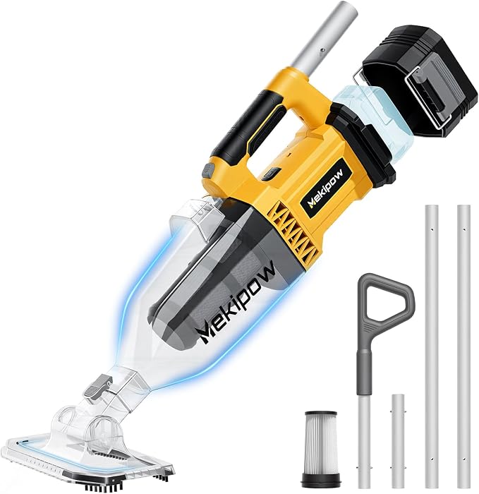 Cordless Handheld Pool Vacuum for Above Ground Pool Compatible for Dewalt 20V Battery, Swimming Leaf Vacuum Cleaner with Suction 18.5 GPM ｜7.5Ft ft Max Reach Ideal for Leaves & Debris(No Battery)