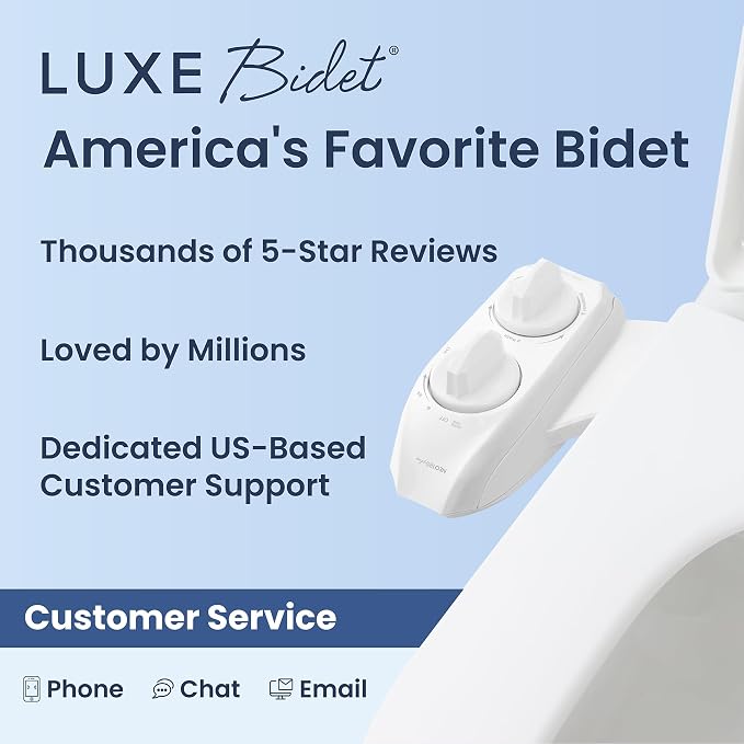 LUXE Bidet NEO 185 Plus - Dual Nozzle, Non-Electric Bidet Attachment for Toilet Seat, Patented Slide-In Install, 360° Self-Clean, EZ-Lift to Clean, Feminine & Rear Wash (White)