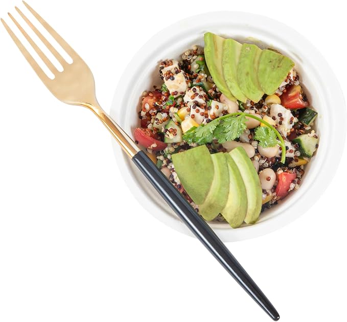 Restaurantware-Moderna 7.5 Inch Fancy Flatware, 50 Durable Plastic Flatware - With Black Handle For Grip, Heavy-duty, Gold Plastic Forks, Easily Disposable Or Restaurants