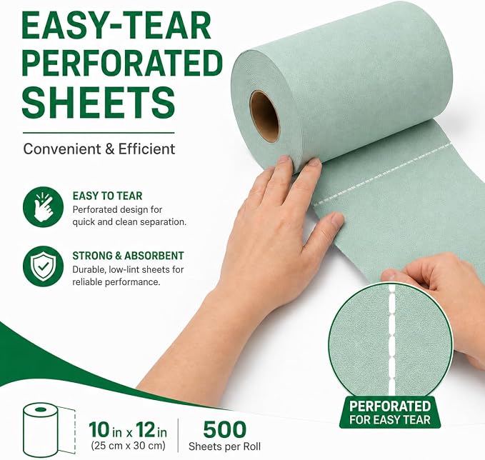 AAwipes Cleanroom Wipes Roll, 10x12" 500 Sheets Green, Cellulose Polyester | Low-Lint, Highly Absorbent, Surface Cleaning, Lab & Industrial Applications