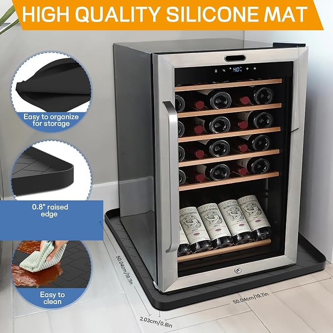 Mini Fridge Silicone Mat,19.7''x19.7''x0.5''-Fridge Drip Tray Concave and convex design is leak-Proof and Non-Slip Perfectly Compatible with Washer, Dryer, Wine Cooler, Dishwasher ect. (Black)