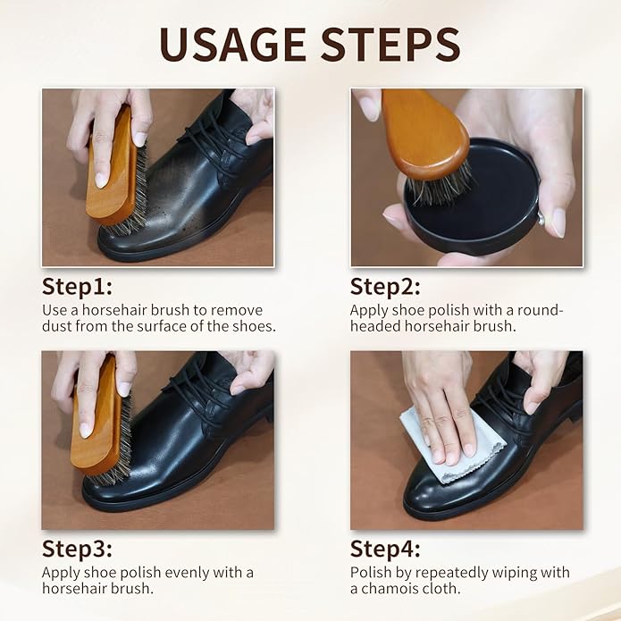 IKI Shoe Polish & Shine Kit - 12 PCS Leather Boot Care Kit with Shoe Polish, Saddle Soap, Mink Oil, Shoe Shine Sponge, Horsehair Shoe Brush, Suede Cloth, Shoe Horn & Storage Bag – Gift for Men & Women