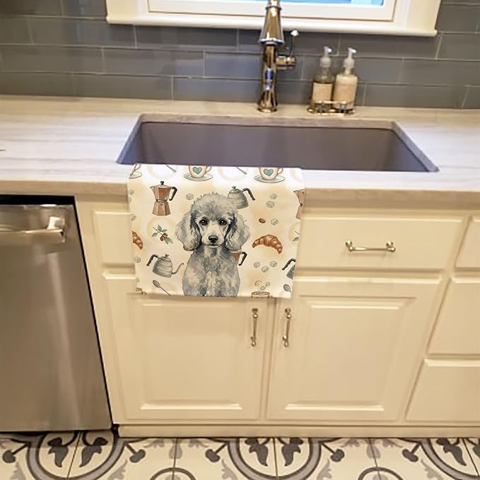Caroline's Treasures Standard Silver Poodle Coffee Bar Kitchen Towel Velour Plush Front and Cotton Loop Back Machine Washable