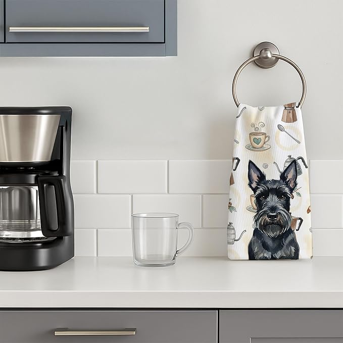 Caroline's Treasures Scottish Terrier Coffee Bar Kitchen Towel Velour Plush Front and Cotton Loop Back Machine Washable